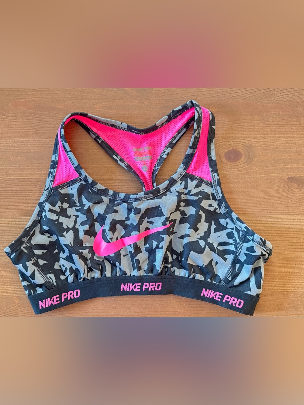 Nike Pro Pink & Gray Camo Sports Bra
